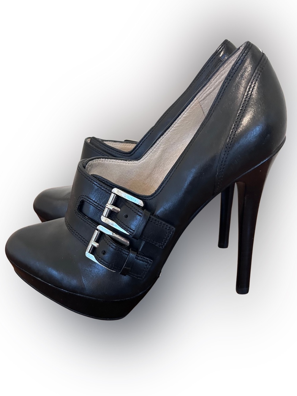 ❤️MAKE OFFER❤️ Michael Kors Black Leather Double-Buckle Platform Heels Size 8